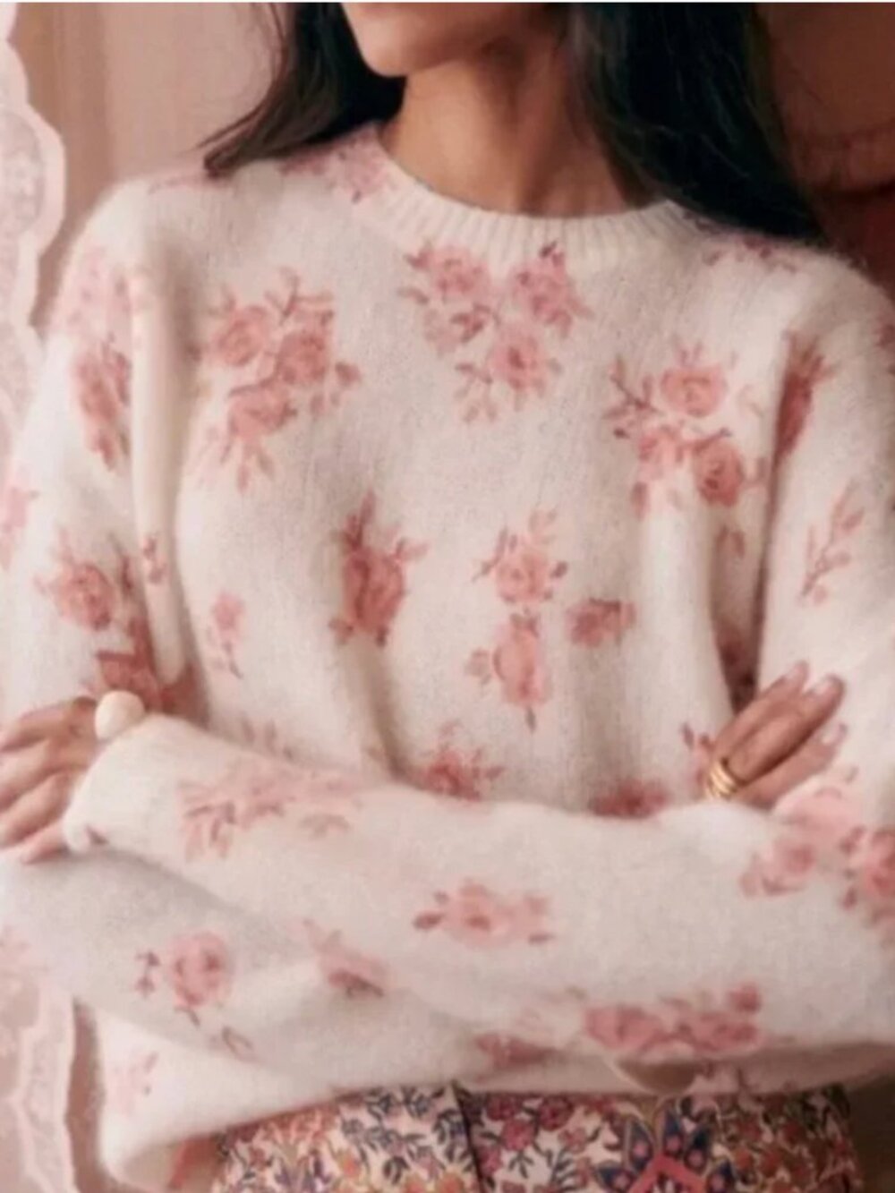 ✨ SALE✨ FUC Sezane Eloisa Jumper Petites Fleurs Roses Mohair Sweater French